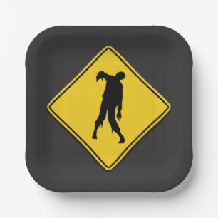 Zombie Warning Halloween Paper Plate