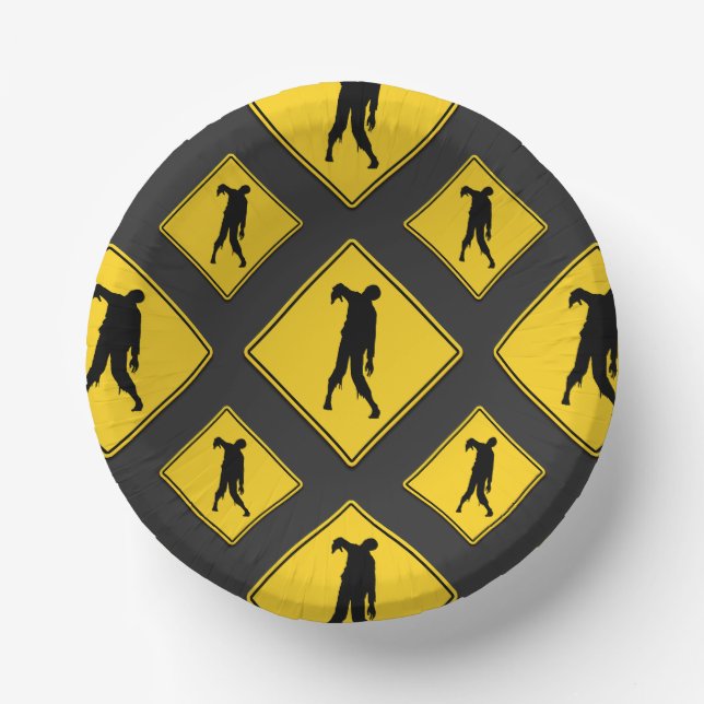 Zombie Warning Halloween Paper Plate (Front)