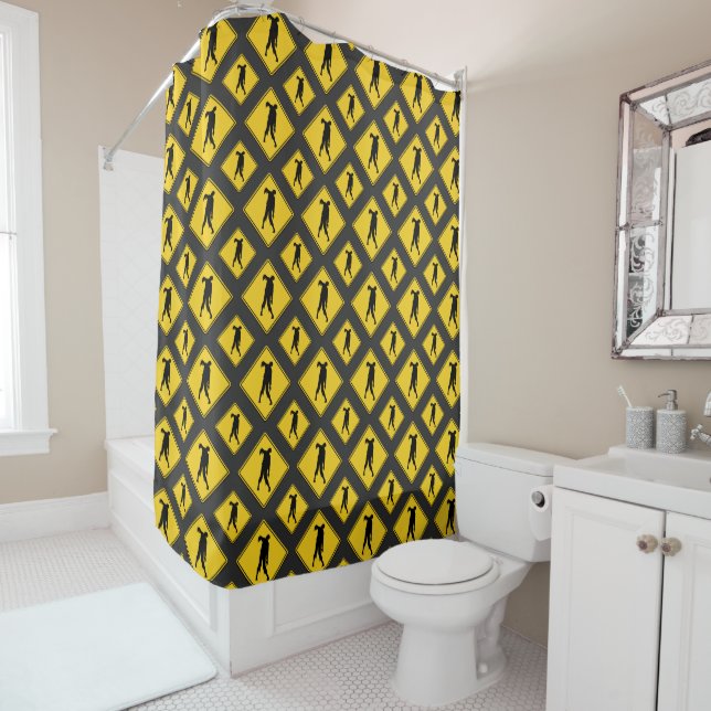 Zombie Warning Halloween Shower Curtain (In Situ)