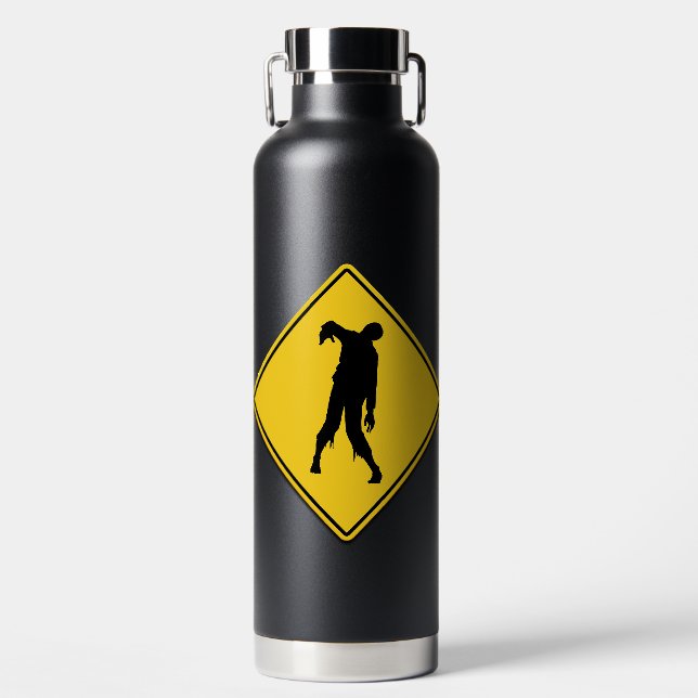 Zombie Warning Halloween Water Bottle (Front)