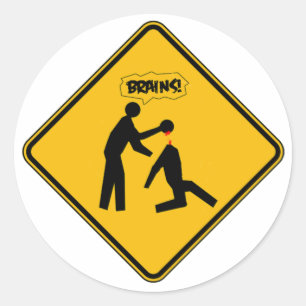 Zombie Warning Sign Classic Round Sticker