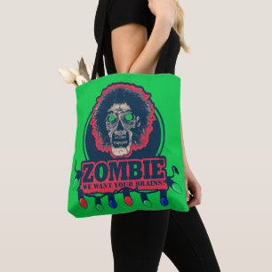 Zombie - We Want Your Brains -Green & Red Tote Bag