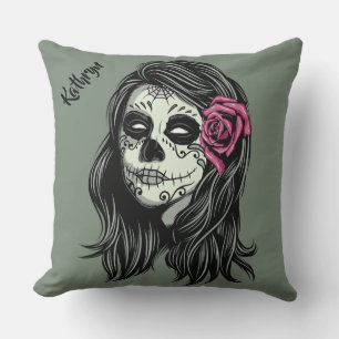 Zombie Woman custom name & colour throw pillows