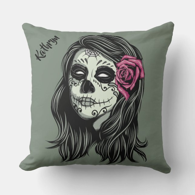 Zombie Woman custom name & colour throw pillows (Front)