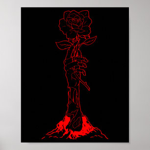 Zombiecore Aesthetic Zombie Hand Red Rose Skeleton Poster