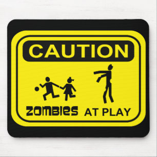 Zombies At Play Caution Sign YELLOW Design Mouse Pad