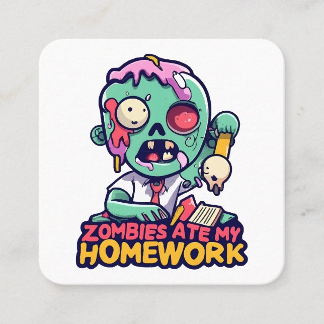 Zombies Ate My Homework Square Business Card (Front)