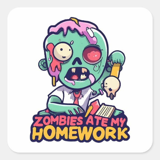 Zombies Ate My Homework Square Sticker (Front)