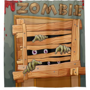 Zombies Behind The Wooden Door Shower Curtain