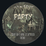 Zombies Birthday Party Fun Favour Classic Round Sticker<br><div class="desc">Zombies Birthday Party Fun Favour Stickers. Matching invitations available. ( zombie party type is removable. Just delete the object.)</div>