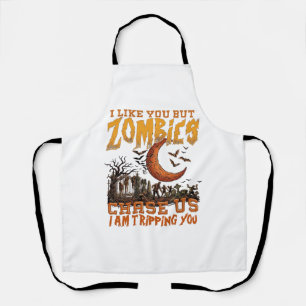 Zombies Chase Us Halloween Graveyard Crescent Moon Apron