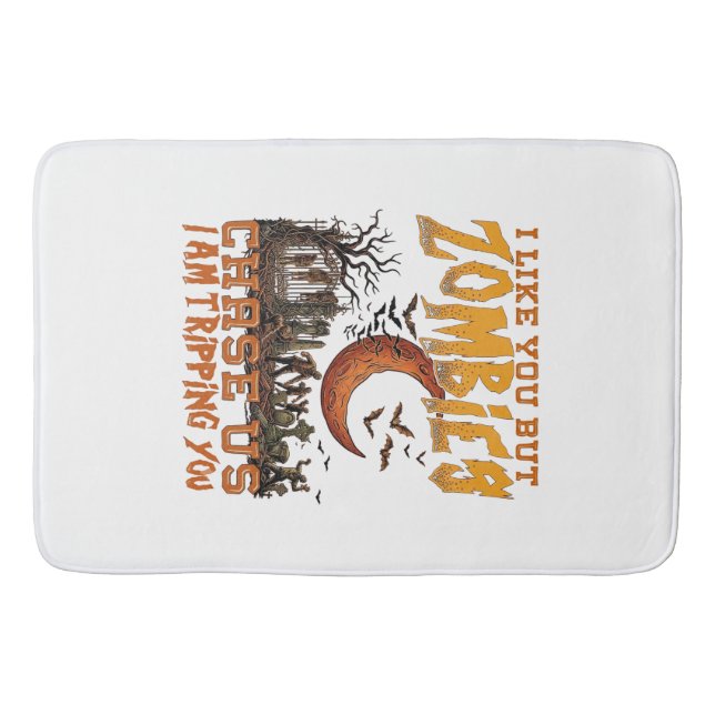 Zombies Chase Us Halloween Graveyard Crescent Moon Bath Mat (Front)