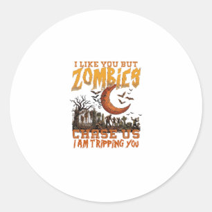 Zombies Chase Us Halloween Graveyard Crescent Moon Classic Round Sticker