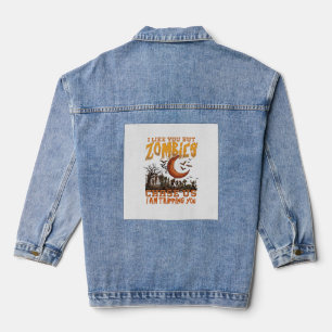 Zombies Chase Us Halloween Graveyard Crescent Moon Denim Jacket