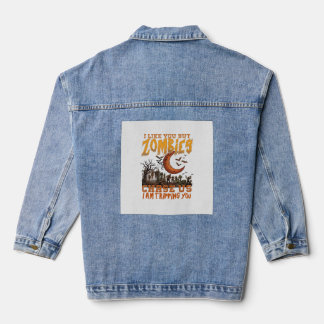 Zombies Chase Us Halloween Graveyard Crescent Moon Denim Jacket