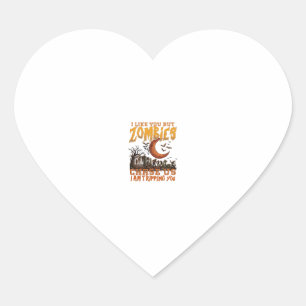 Zombies Chase Us Halloween Graveyard Crescent Moon Heart Sticker
