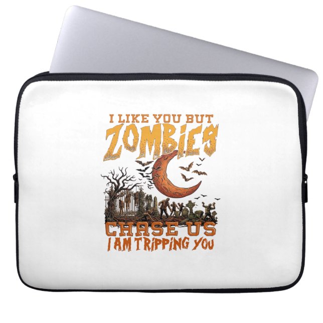 Zombies Chase Us Halloween Graveyard Crescent Moon Laptop Sleeve (Front)