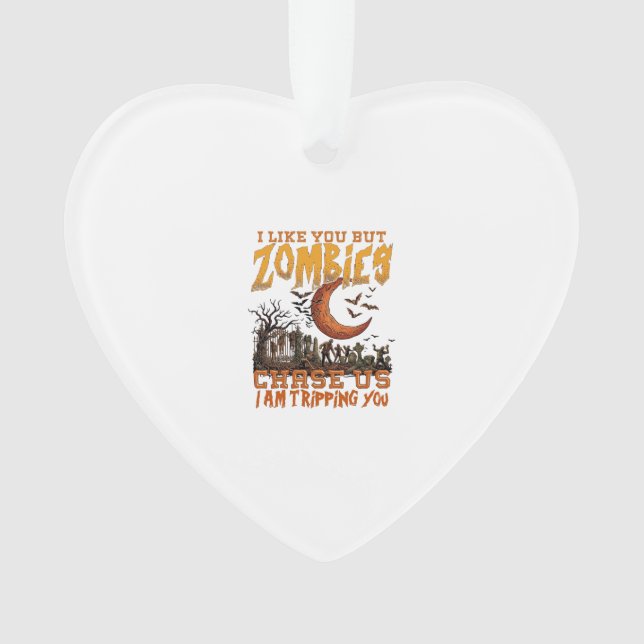 Zombies Chase Us Halloween Graveyard Crescent Moon Ornament (Front)
