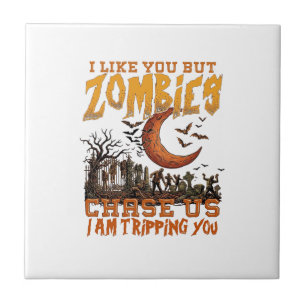 Zombies Chase Us Halloween Graveyard Crescent Moon Tile