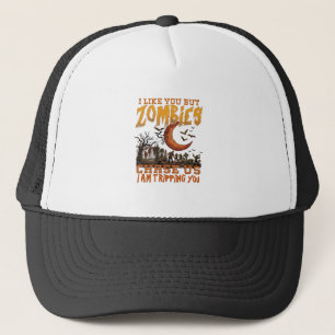 Zombies Chase Us Halloween Graveyard Crescent Moon Trucker Hat