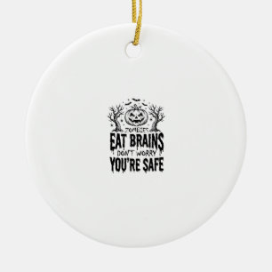 Zombies Eat Brains Funny Halloween Vector Design_1 Ceramic Tree Decoration