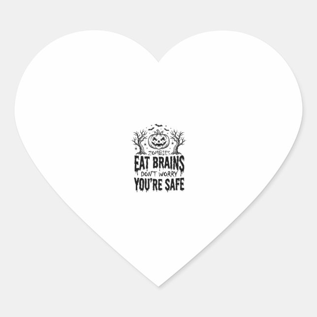 Zombies Eat Brains Funny Halloween Vector Design_1 Heart Sticker (Front)