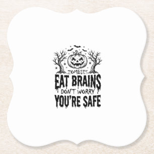 Zombies Eat Brains Funny Halloween Vector Design_1 Paper Coaster
