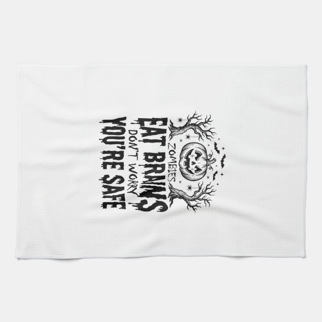 Zombies Eat Brains Funny Halloween Vector Design_1 Tea Towel (Horizontal)