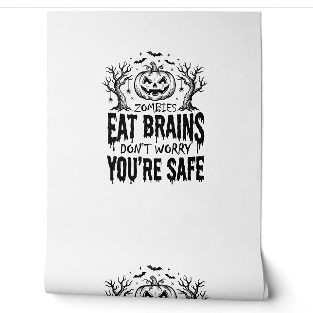 Zombies Eat Brains Funny Halloween Vector Design_1 Wallpaper (Unrolling)