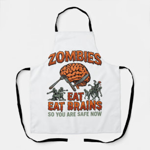 Zombies Eat Brains Halloween Brain Fork Knife_1 Apron