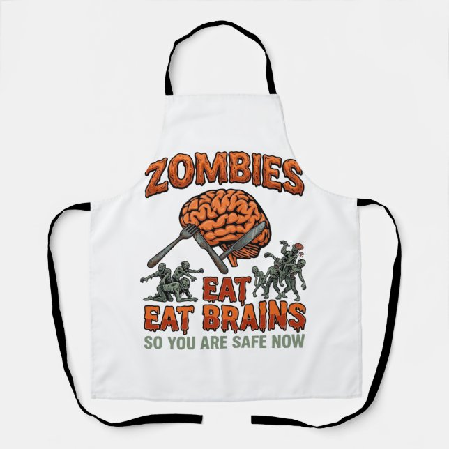 Zombies Eat Brains Halloween Brain Fork Knife_1 Apron (Front)