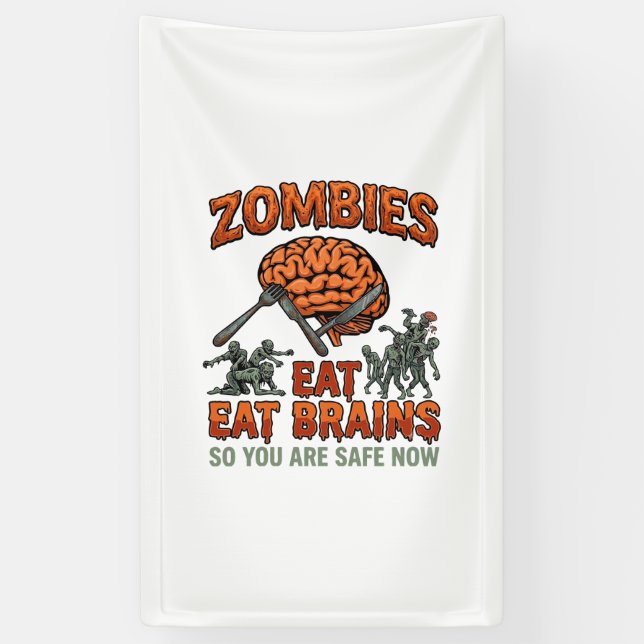 Zombies Eat Brains Halloween Brain Fork Knife_1 Banner (Vertical)