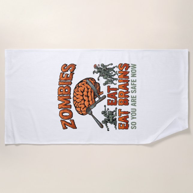 Zombies Eat Brains Halloween Brain Fork Knife_1 Beach Towel (Front)