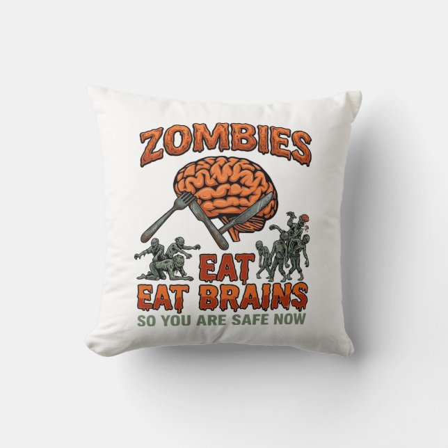 Zombies Eat Brains Halloween Brain Fork Knife_1 Cushion (Front)