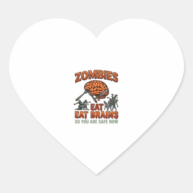 Zombies Eat Brains Halloween Brain Fork Knife_1 Heart Sticker (Front)