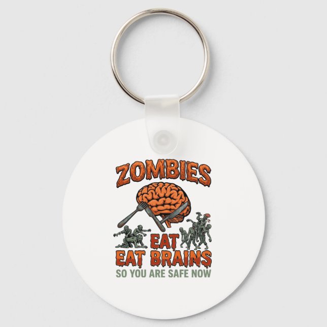 Zombies Eat Brains Halloween Brain Fork Knife_1 Key Ring (Front)