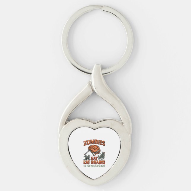 Zombies Eat Brains Halloween Brain Fork Knife_1 Key Ring (Front)