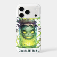 Zombies eat brains. Spooky Halloween Jar with Glow