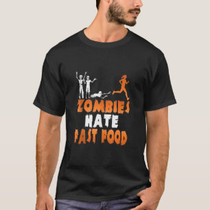Zombies Hate Fast Food Funny Halloween Running Tan T-Shirt