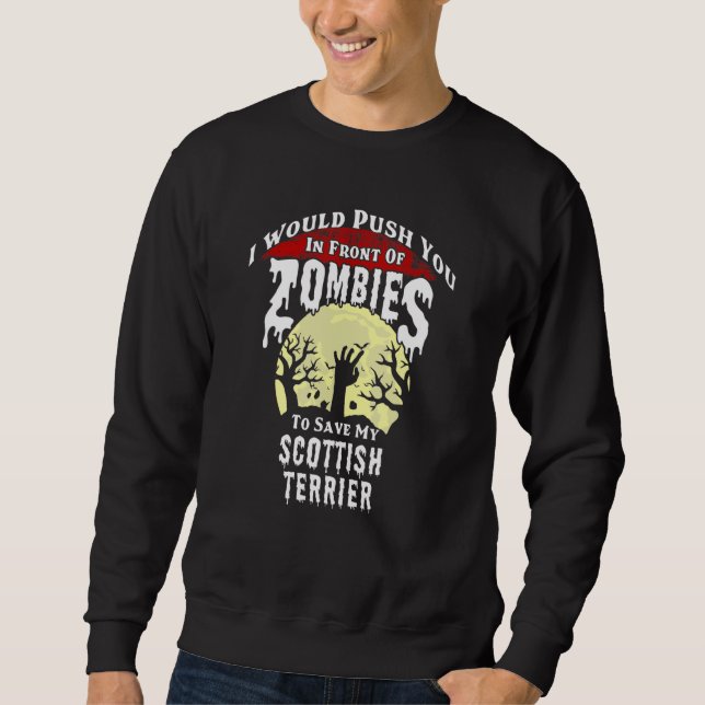 Zombies Scottish Terrier Spooky Halloween Sweatshirt (Front)