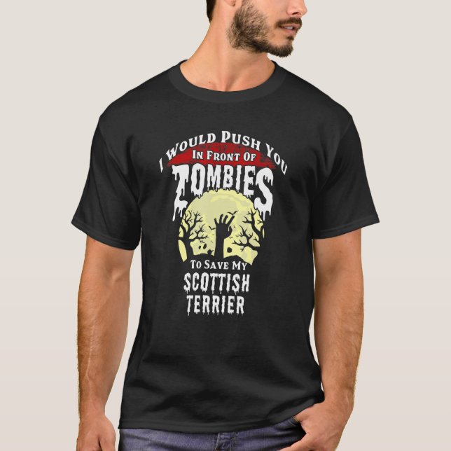 Zombies Scottish Terrier Spooky Halloween T-Shirt (Front)