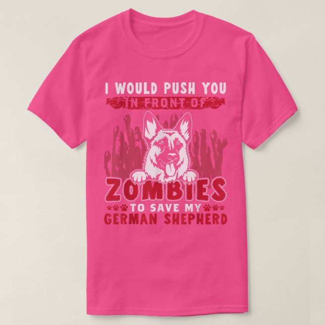 Zombies To Save My German Shepherd Funny Halloween T-Shirt (Design Front)
