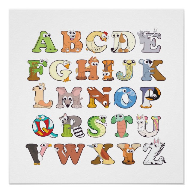 Zoo Animal Alphabet Letters ABCs Learning Poster (Front)
