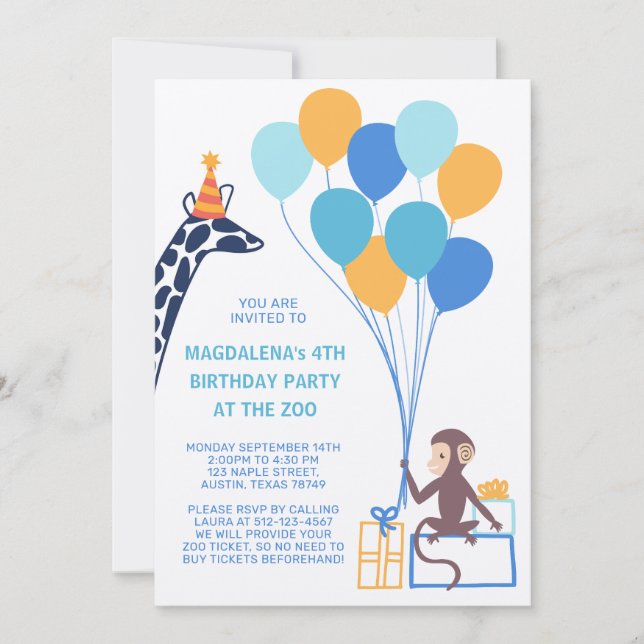 Zoo Animal Birthday Invite (Front)