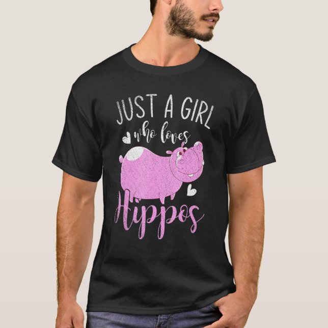 Zoo Animal Lover Women Just A Girl Who Loves Hippo T-Shirt (Front)