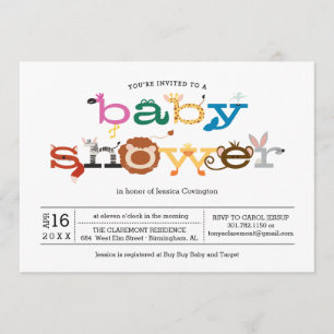 Zoo Animal Theme Baby Shower Invitation