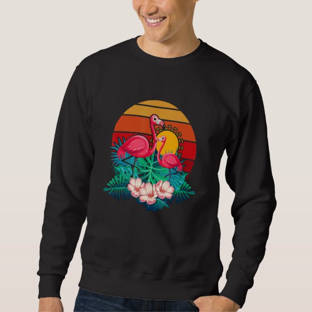 Zoo Animal Tropic Summer Sunrise Flamingo Vintage  Sweatshirt (Front)