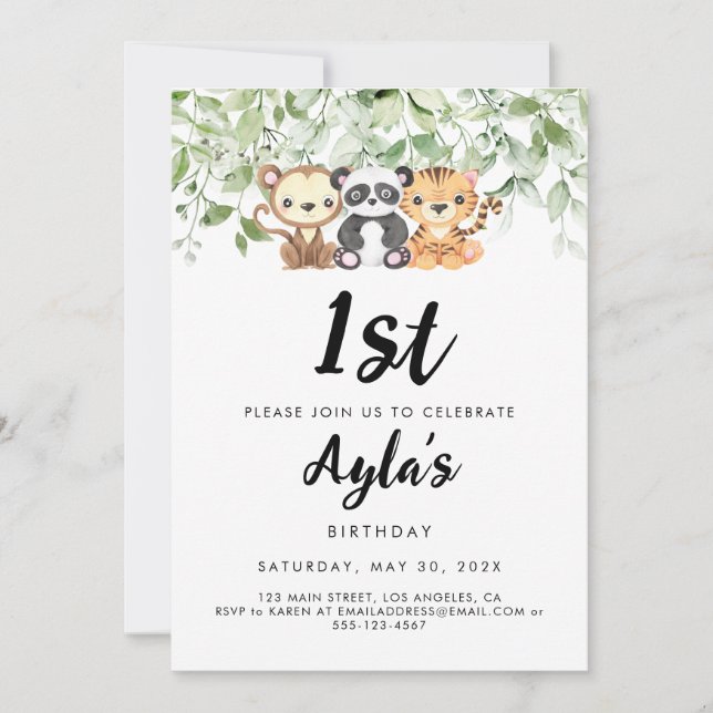Zoo Animals 1st Birthday Invitation (Front)