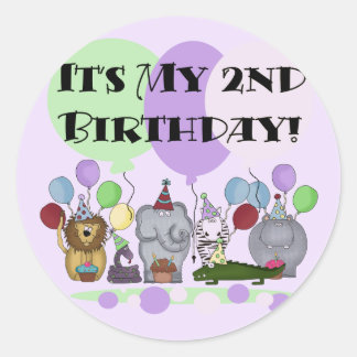 Zoo Animals 2nd Birthday Tshirts and Gifts Classic Round Sticker