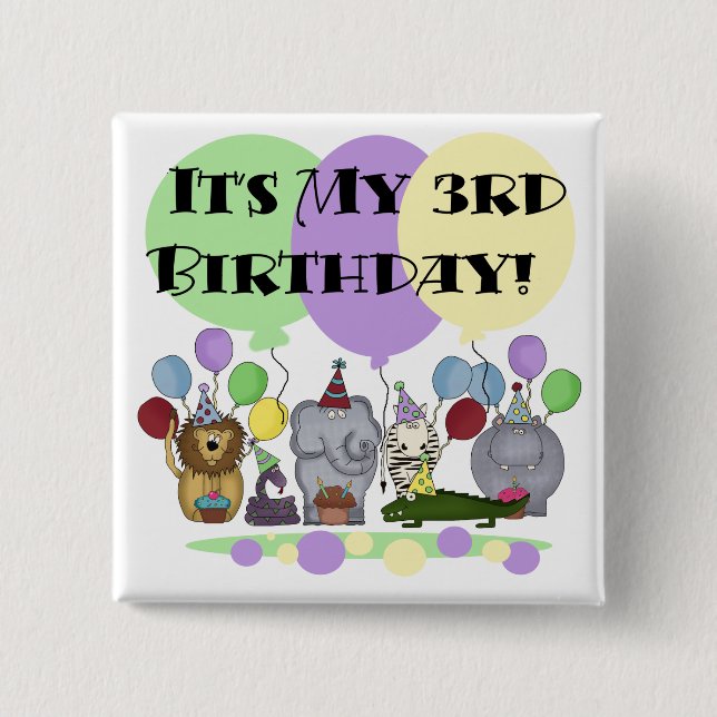 Zoo Animals 3rd Birthday Tshirts and Gifts 15 Cm Square Badge (Front)